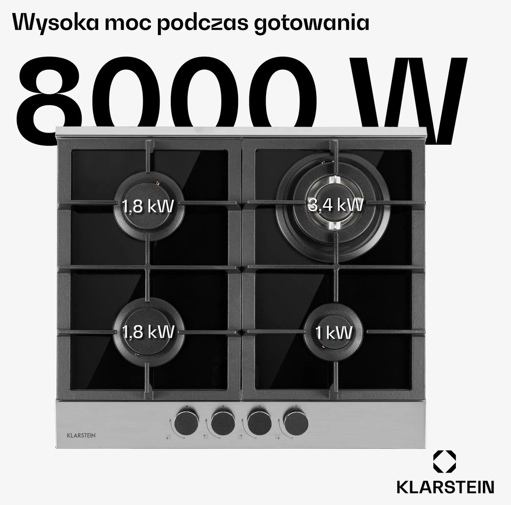 Klarstein Alchemist 60cm Płyta gazowa 4 palniki Srebrny