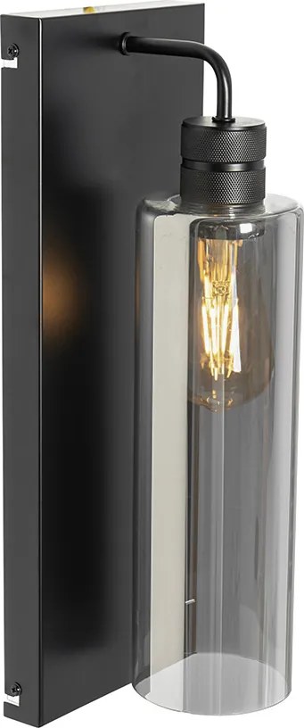 Nowoczesna lampa ścienna czarna z przydymionym szkłem - Stavelot