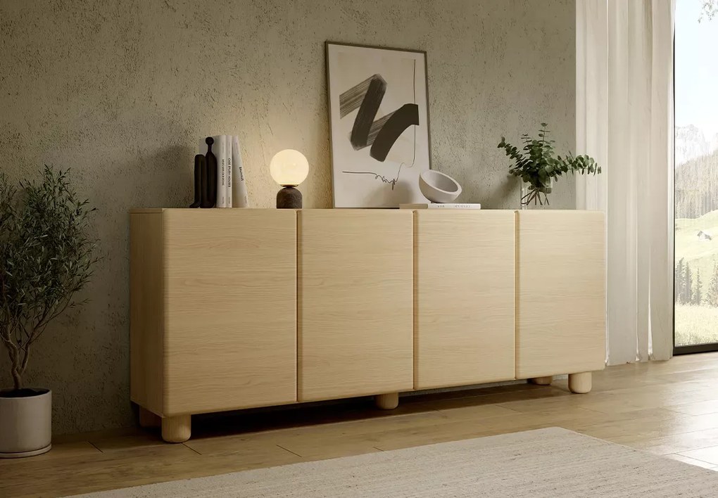 Komoda Zissa 4D 200 cm – duża komoda do salonu, nowoczesna, dąb Vicenza, bez uchwytów