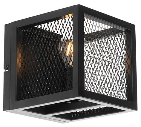 Industrialna lampa ścienna czarna z siatką - CagePrzemysłowy Oswietlenie wewnetrzne