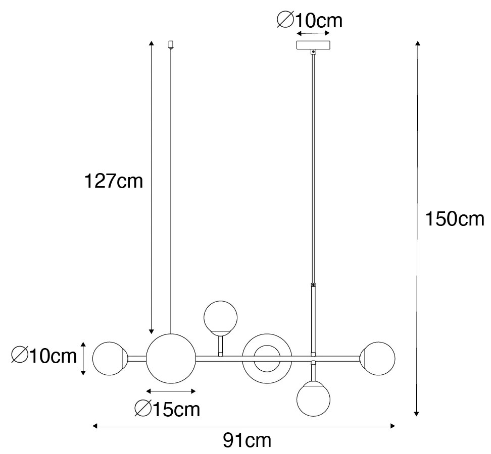 Nowoczesna lampa wisząca czarna z matowym szkłem 6 lamp - Monaco Nowoczesny Oswietlenie wewnetrzne