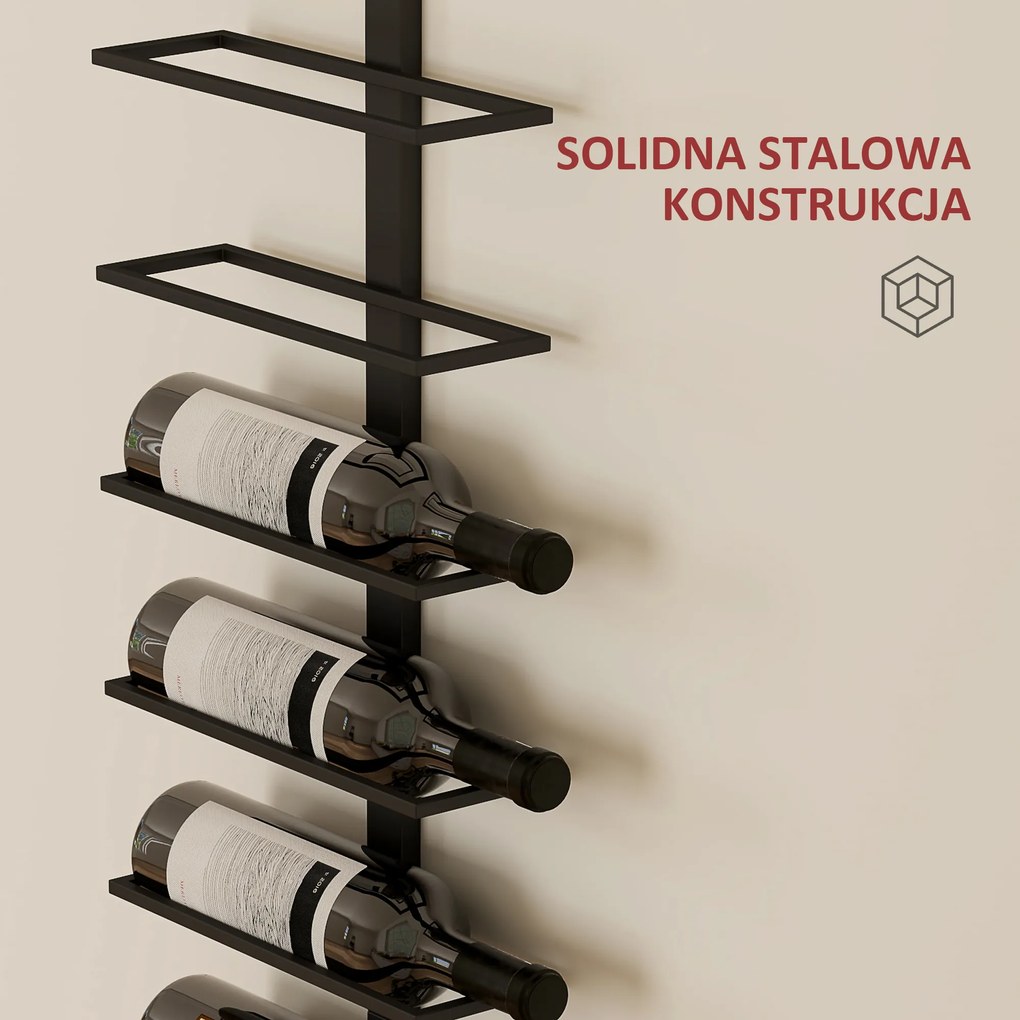 HOMCOM Regał na wino metalowy uchwyt ścienny na 10 butelek do kuchni salonu domowego baru czarny | Aosom PL