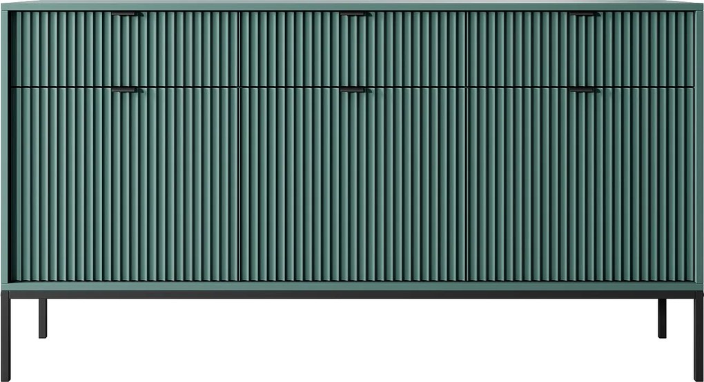 Komoda: 3 szuflady, 3 drzwi, Labrador, czarna, 154 x 83 x 39 cm, czarne uchwyty