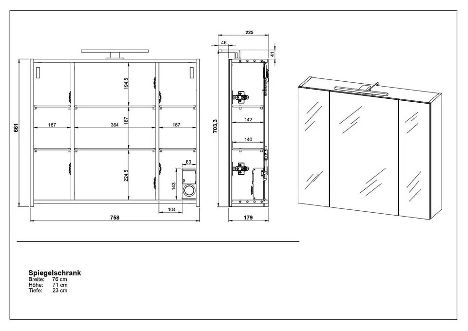 Biała szafka łazienkowa z lustrem 76x71 cm – Germania