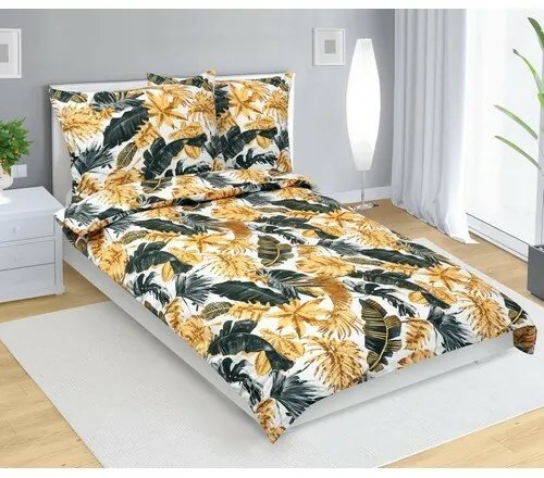 Bellatex Bawełniana pościel Listy palmowe złota,140 x 200 cm, 70 x 90 cm