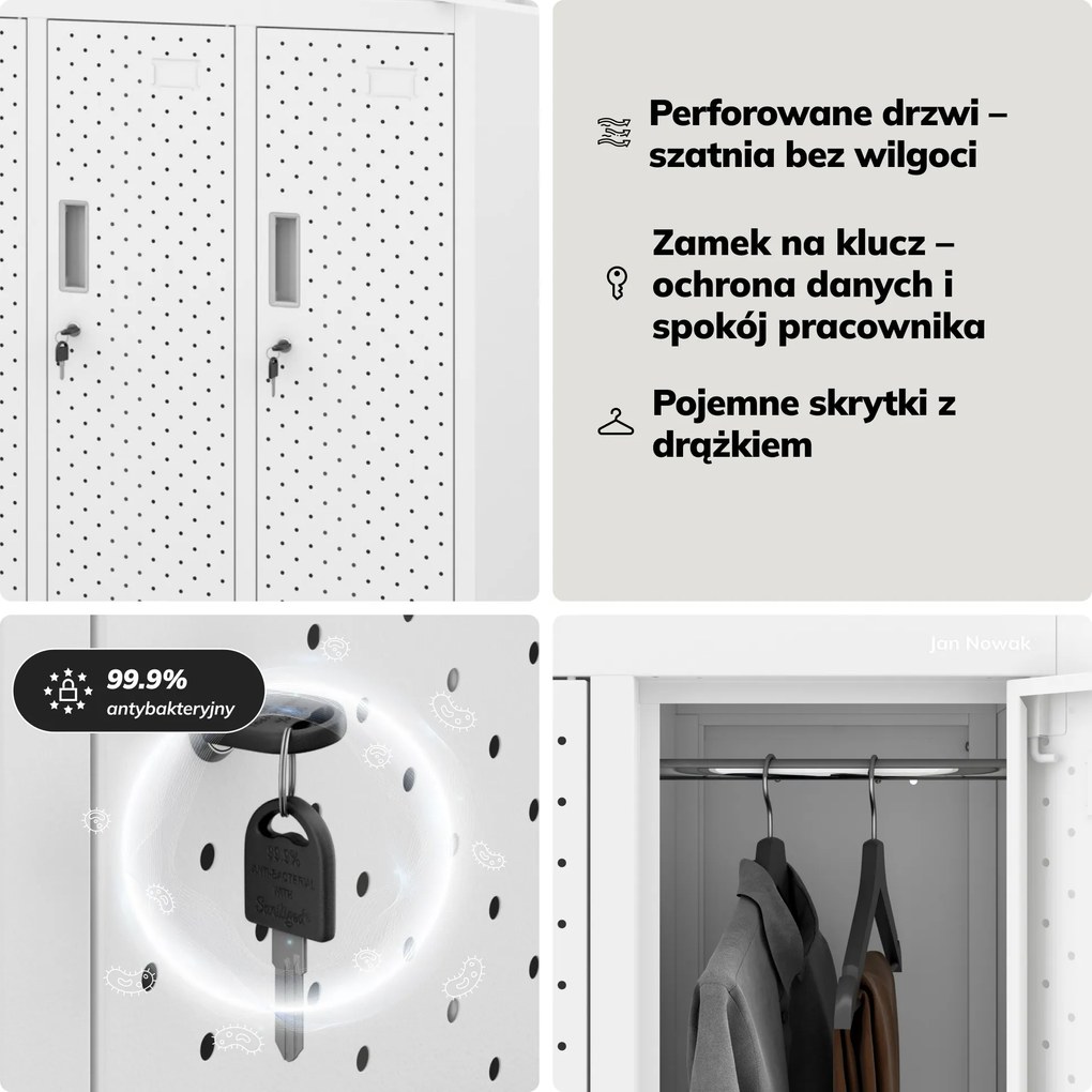 Szafka BHP ubraniowa, skrytkowa, perforowana, 10 skrytek, biała, 1360x1720x450 mm: BARTEK PRO