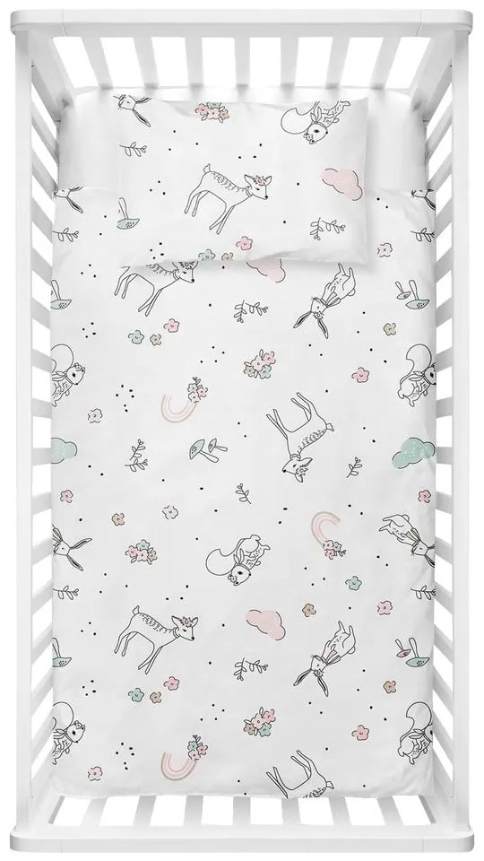 Biała pościel dziecięca do łóżeczka z bawełny renforcé 100x150 cm Flowers – Mijolnir