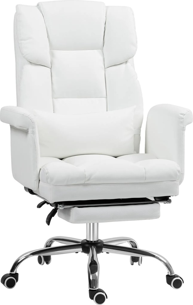 HOMCOM Ergonomiczny fotel biurowy z regulacją wysokości 48-56 cm nachylanym oparciem i podnóżkiem 69 x 65 x 107-115 cm biały | Aosom PL