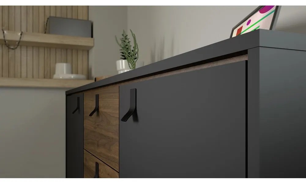 Czarna komoda w dekorze orzecha 150x72x40 cm Ry – Tvilum