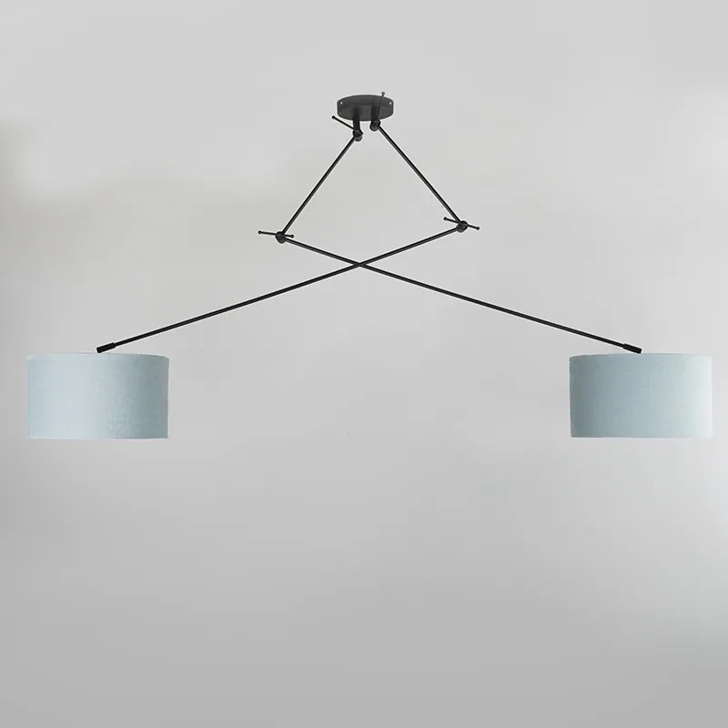 Lampa wisząca czarna z kloszem 35 cm jasnoniebieski regulowany 2-światła - Blitz Nowoczesny Oswietlenie wewnetrzne