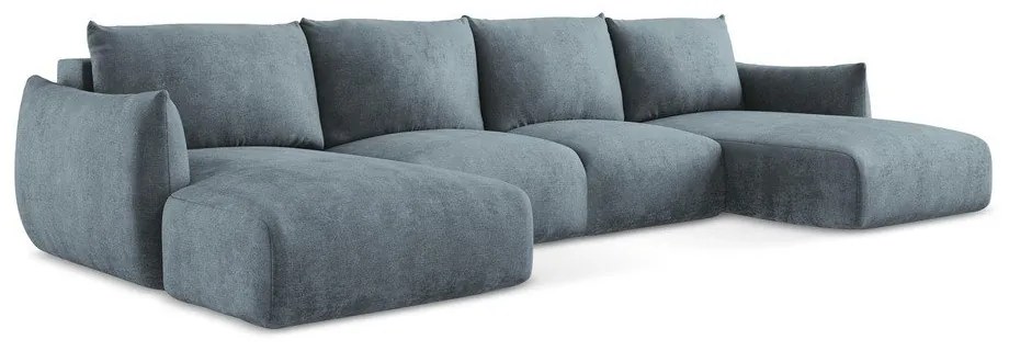 Niebieski rozkładany narożnik z tkaniny szenilowej (w kształcie litery U) Leila – Makamii