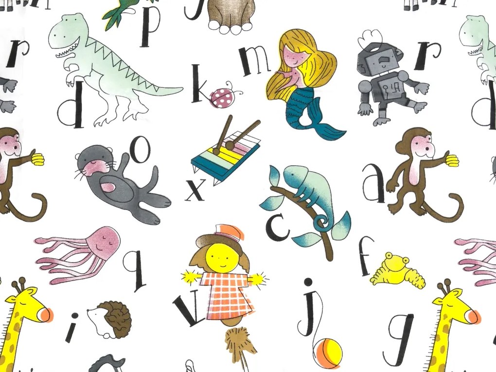 PrzytulneMieszkanie.pl PrzytulneMieszkanie.pl Bawełniana pościel do łóżeczka KIDS ALPHABET biała Rozmiar pościeli: 45 x 65 cm | 90 x 135 cm