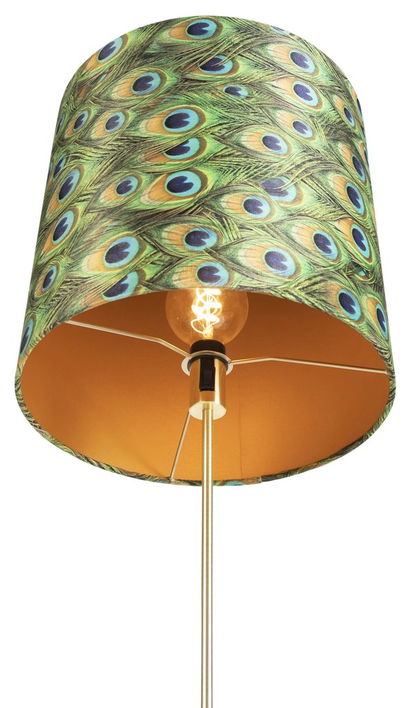 Lampa stojąca złota/mosiężna z abażurem z aksamitu w kolorze pawia 40/40 cm - Parte klasyczny/Antyczny Oswietlenie wewnetrzne