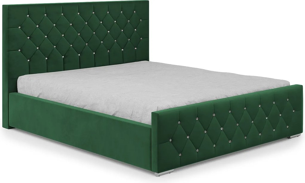 DomoHome - Trwałe łóżko tapicerowane Mona I, nowoczesny design, pojemna skrzynia, łatwa w pielęgnacji tkanina 160x200 cm, zielony