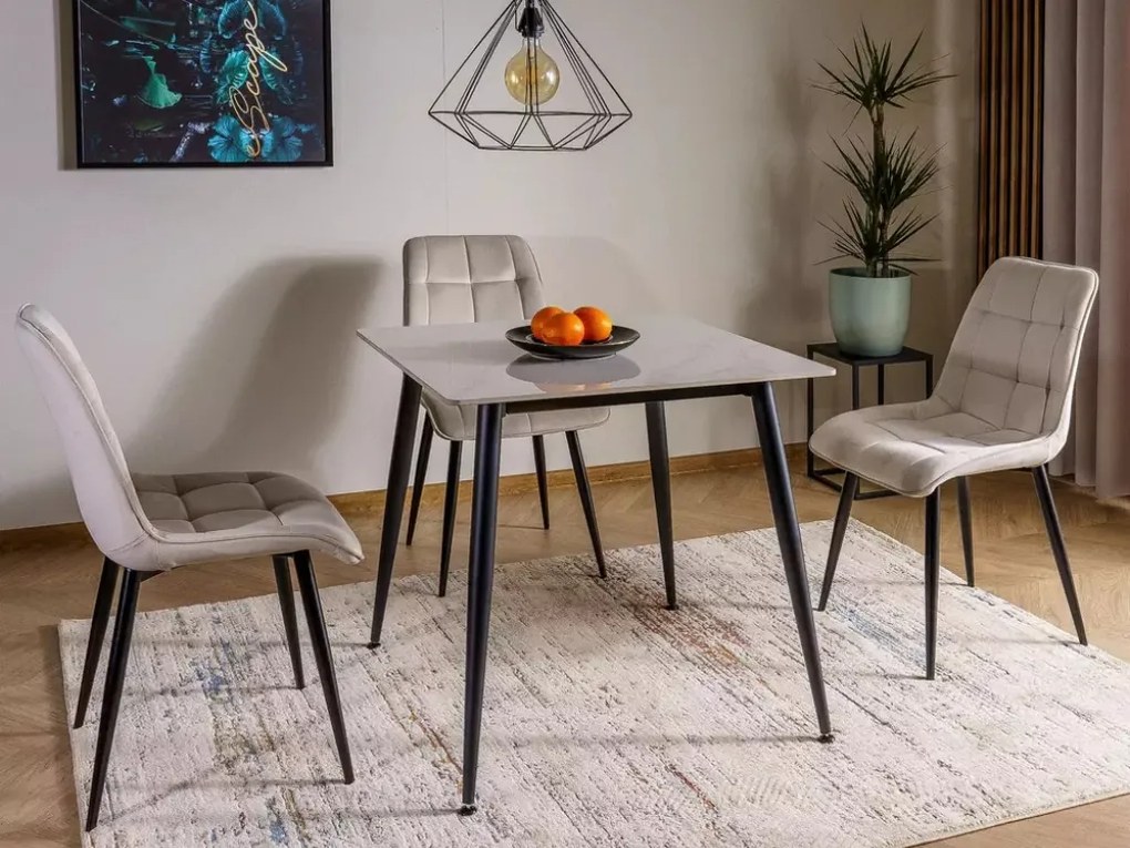 Stół jadalniany RION 80x80 cm z blatem ceramicznym, biały marmur
