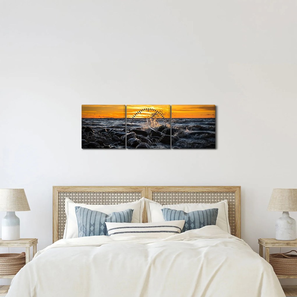 Obraz fal morskich (z zegarem) (90x30 cm)