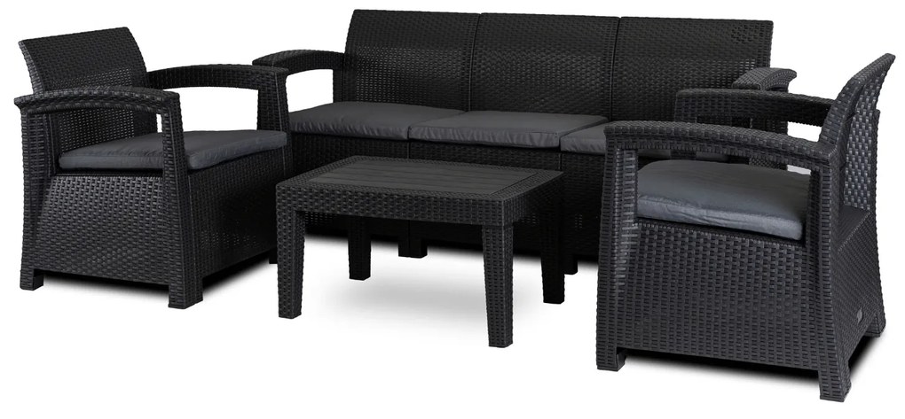 Zestaw Mebli Ogrodowych BRANDON Ciemnoszary Sofa Fotele Stolik Tarasowy Technorattan Nowoczesny