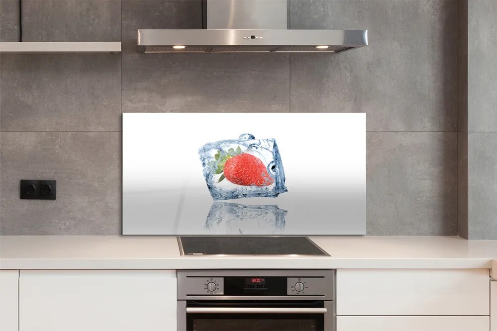 Szkło do Kuchni na Ścianę Kostka Lodu z Truskawką