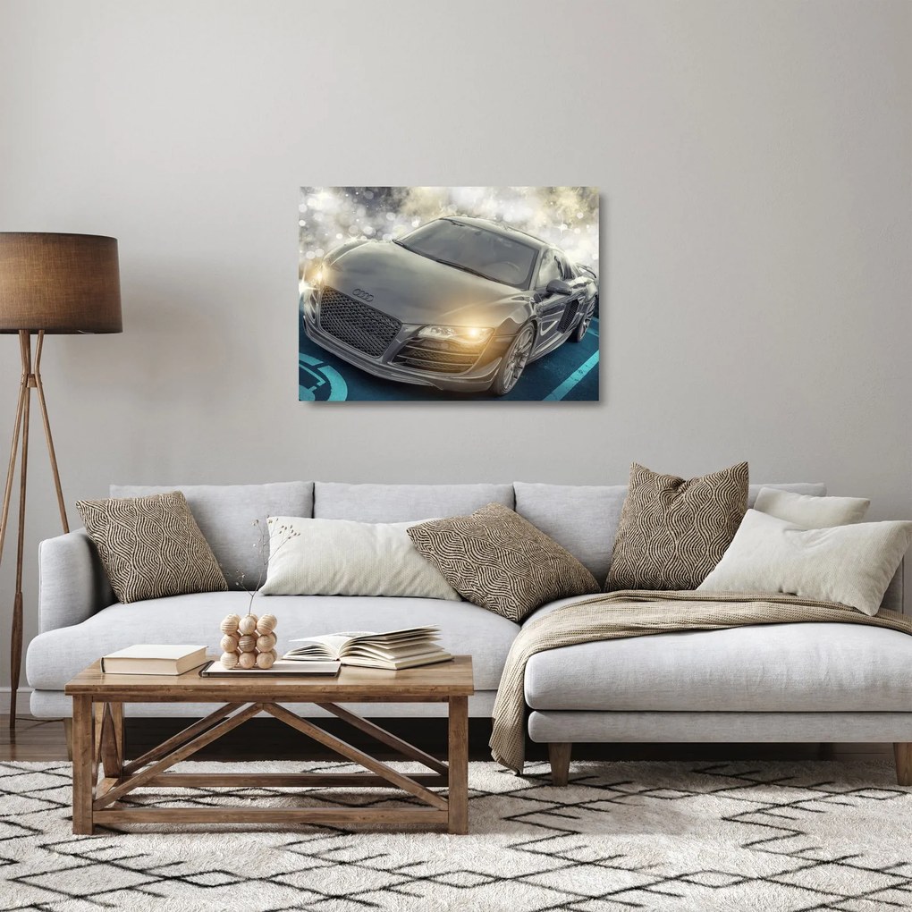 Obraz na szkle - samochód Audi - szary (70x50 cm)