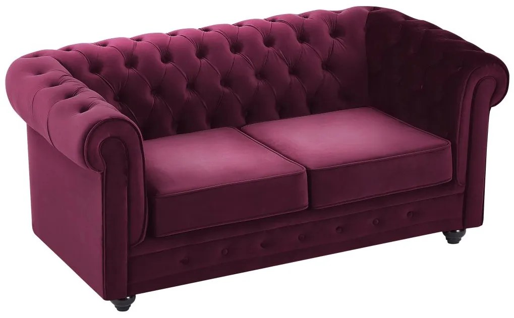 Kanapa 2 osobowa welurowa bordowa - CHESTERFIELD