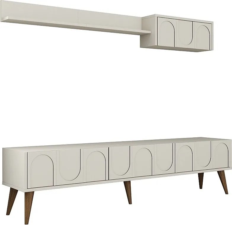 Elegancka szafka pod telewizor – 180 cm – Kremowy i orzechowy – Płyta wiórowa pokryta melaminą