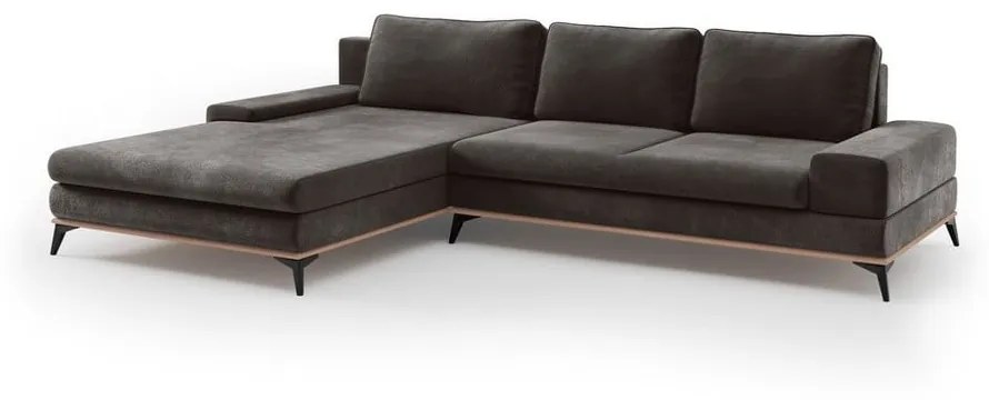 Ciemnobrązowy rozkładany narożnik z aksamitnym obiciem Windsor &amp; Co Sofas Astre, lewostronny