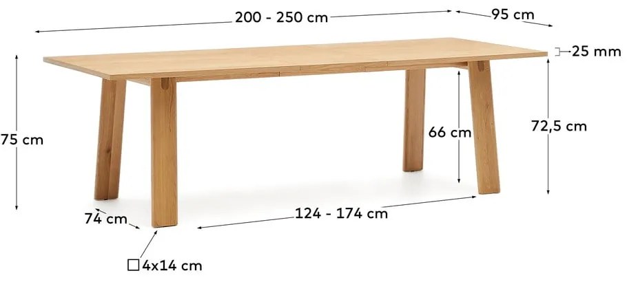 Rozkładany stół z dodatkowym blatem z blatem w dekorze dębu 95x200 cm Arlen – Kave Home