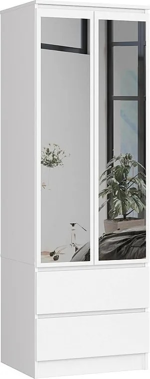 Szafa AKORD S60 Biała 60 cm z lustrem 2 drzwi 2 szuflady kolor Biały mat 1 półka 60x51x180 cm