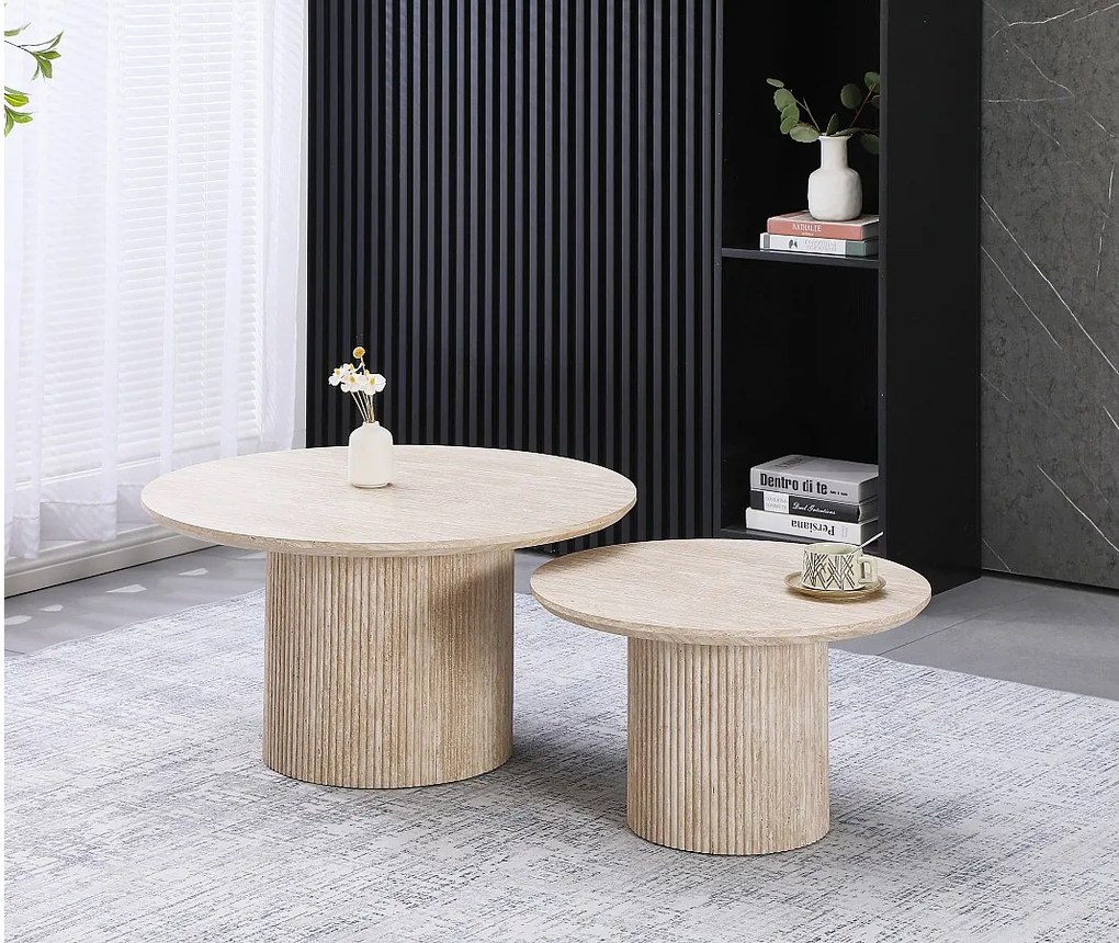 Zestaw 2 stolików kawowych – Efekt beżowego trawertynu – ESME