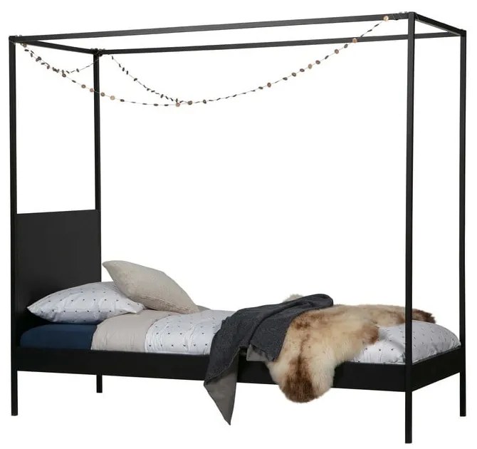 Czarne metalowe łóżko jednoosobowe ze stelażem 90x200 cm Dani – WOOOD