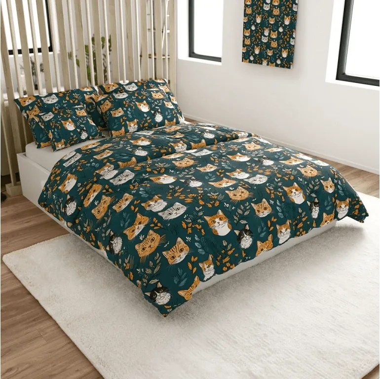 PrzytulneMieszkanie.pl PrzytulneMieszkanie.pl Bawełniana pościel CATTAMI POLY ciemnozielona Rozmiar pościeli: 2 szt 70 x 90 cm | 200 x 220 cm