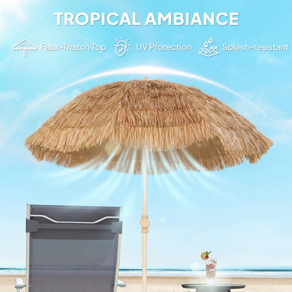 Outsunny Parasol plażowy Ø150 cm regulowany wysokość, parasol tiki z kotwicą do piasku, torba transportowa, idealny na balkon, plażę, kemping, kolor khaki | Aosom PL