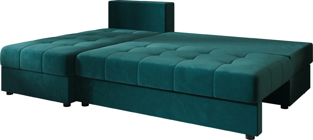 Rozkładana narożna sofa VENORIA SLIM 200x143 cm, petrolowa, uniwersalna + 2 poduszki GRATIS