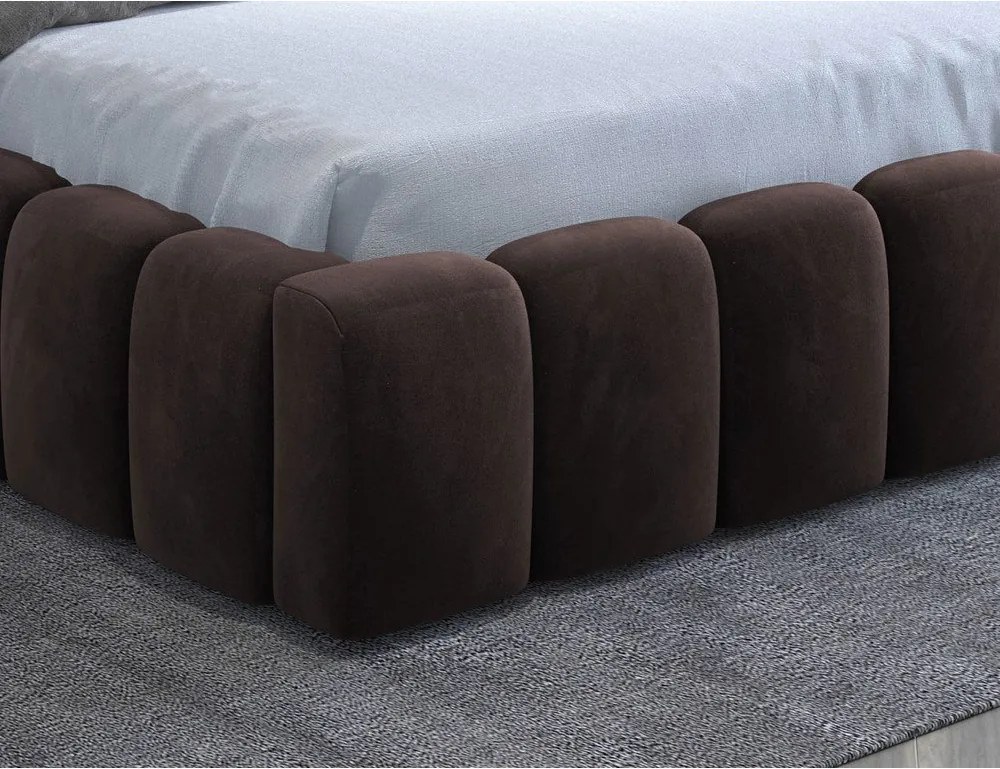 Ciemnobrązowe tapicerowane łóżko dwuosobowe ze schowkiem ze stelażem 160x200 cm Lamica – ELTAP