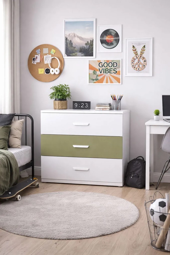 Komoda do pokoju nastolatka kaszmir + zielony M2-H01