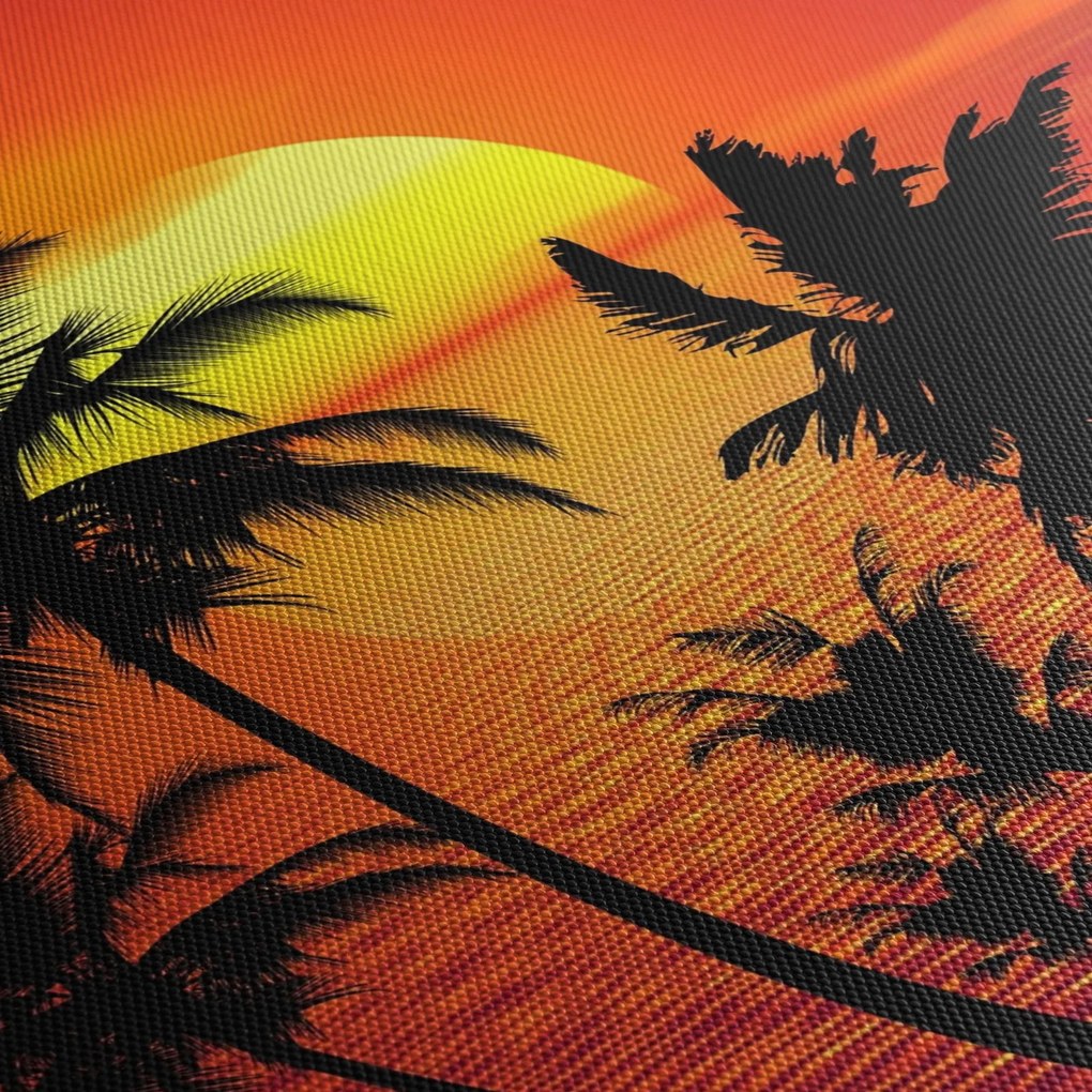 Obraz sylwetki wyspy z palmami (z zegarem) (90x30 cm)
