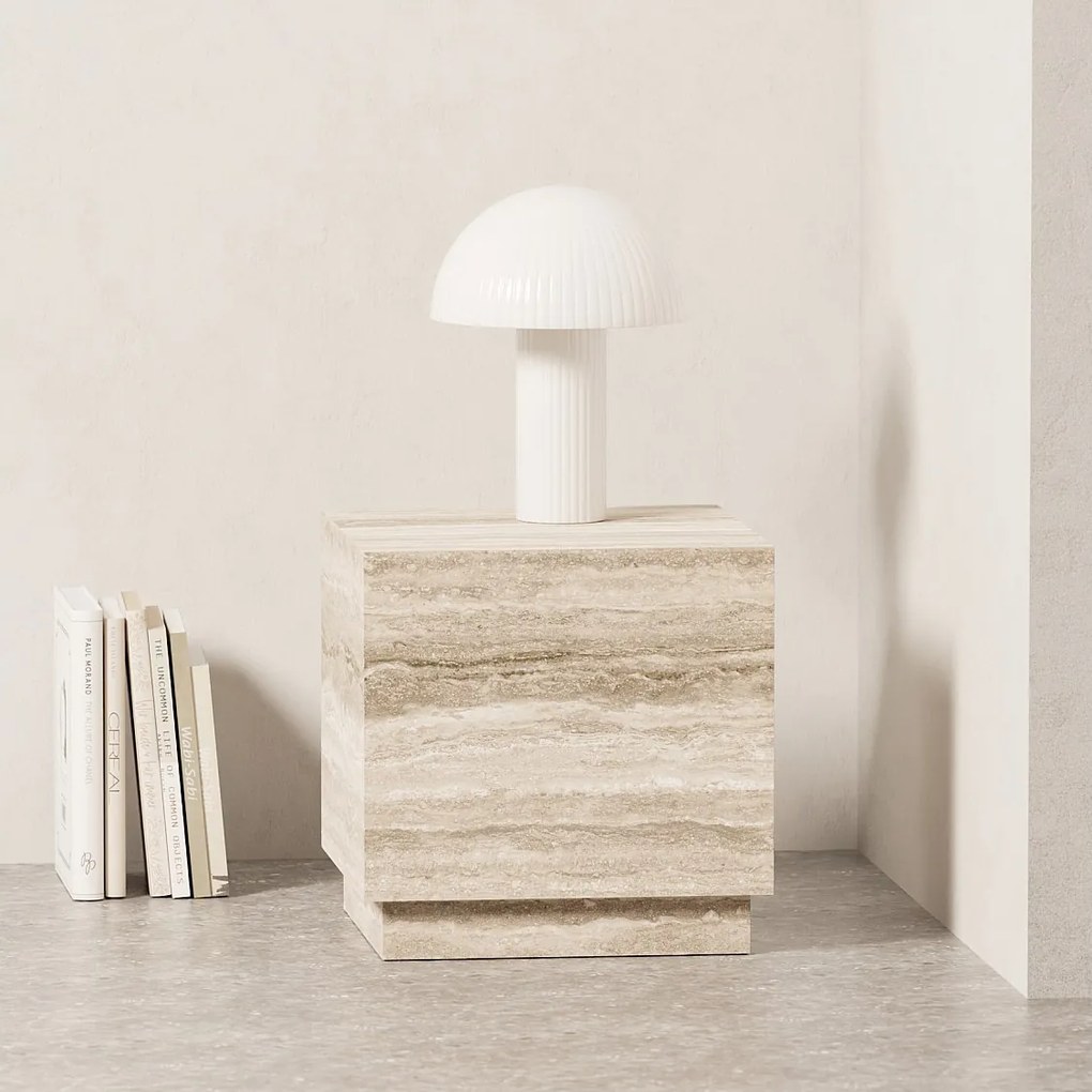 Stolik pomocniczy z trawertynu – beżowy – Heron