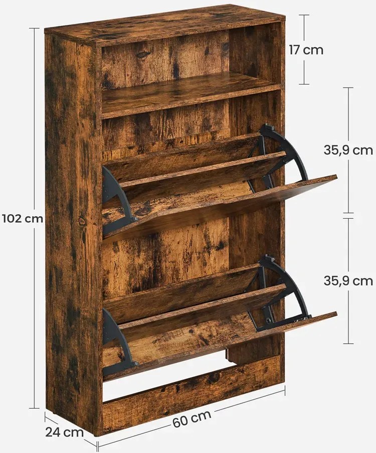 Industrialna wąska szafka na buty do przedpokoju dąb rustykalny - Unifix