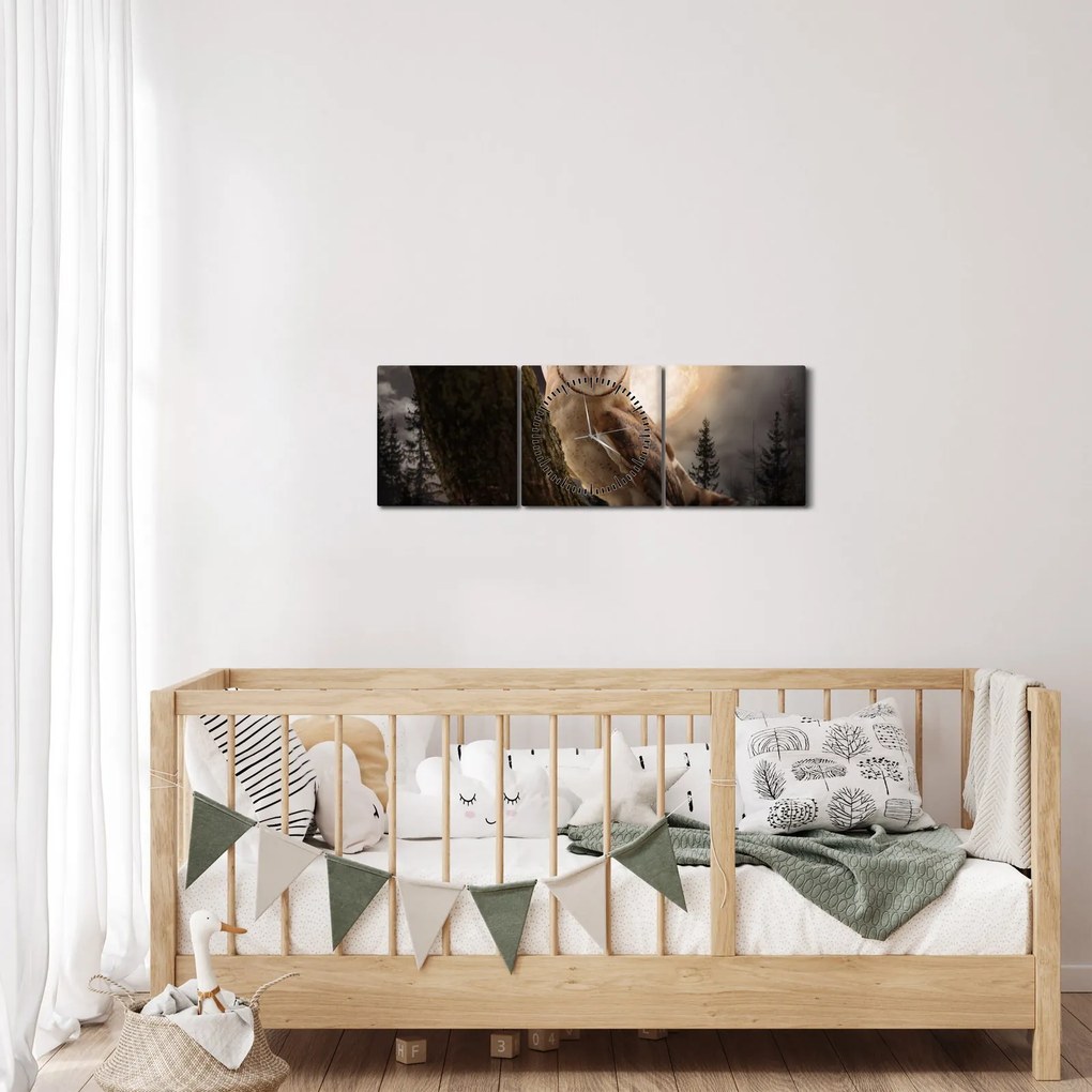 Obraz sowy palonej (z zegarem) (90x30 cm)