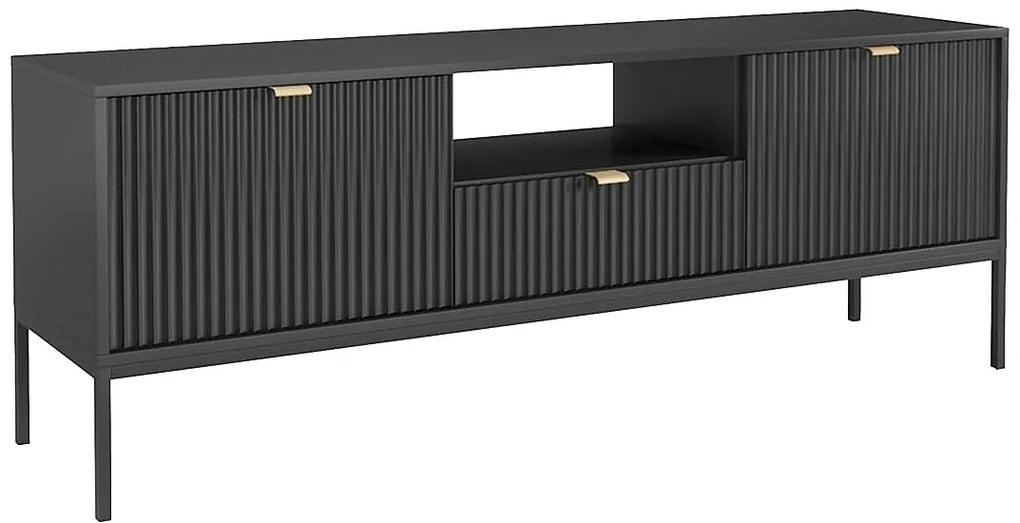 Szafka RTV - 2 drzwi, 1 szuflada i 1 wnęka - Czarna - LIOUBA marki Pascal Morabito