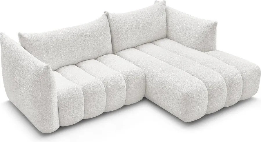 Biały narożnik z materiału bouclé (prawostronny/z szezlongiem) Azra – Bobochic Paris