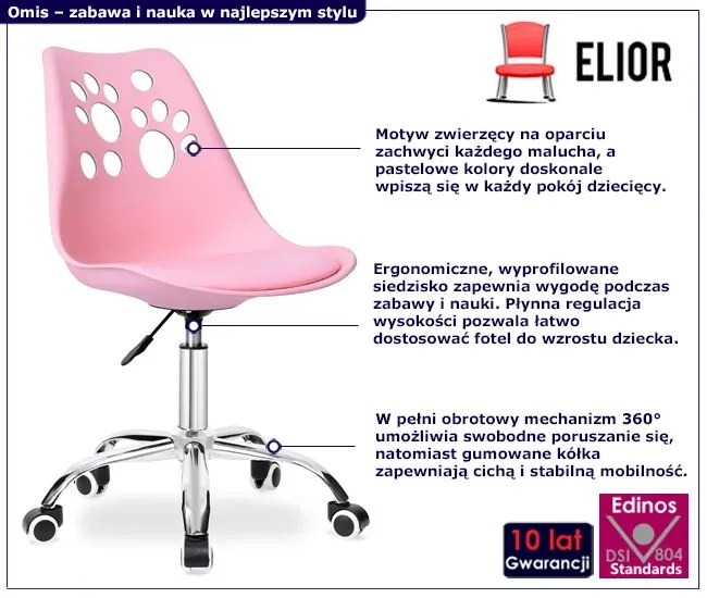 Różowy Dziecięcy Fotel Obrotowy G1-H35