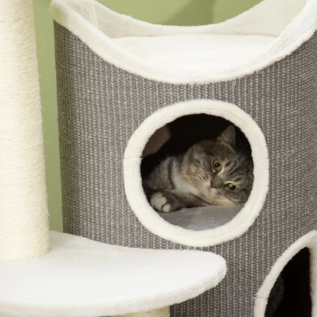 PawHut Drapak Łóżko dla Kotów Tona Kotów Szary Naturalny Biały Wielofunkcyjny 60x445x109cm | Aosom PL