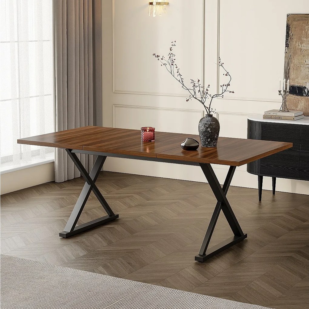 Stół jadalny w nowoczesnym stylu - 180 x 90 x 75 cm - nogi metalowe - miejsce dla 6-8 osób - brązowy + czarny