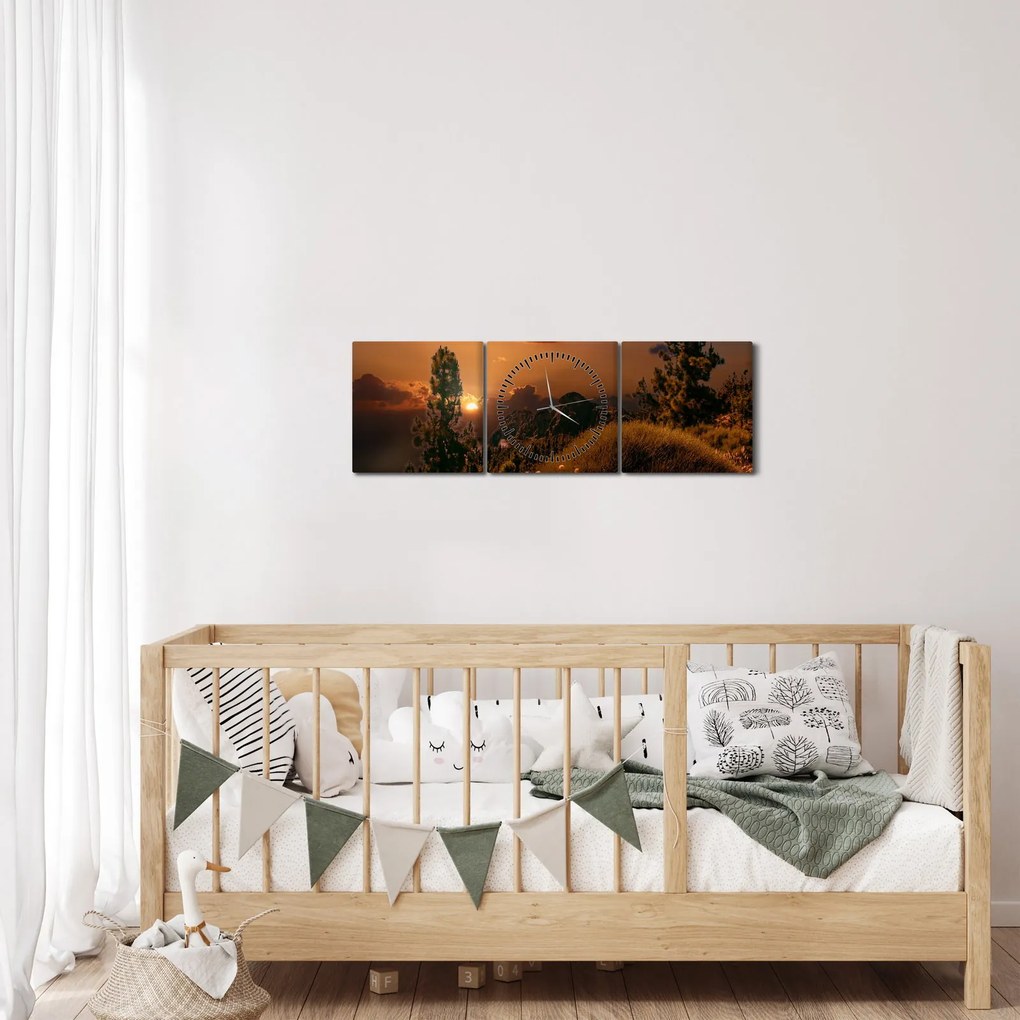 Obraz natury z zachodem słońca (z zegarem) (90x30 cm)