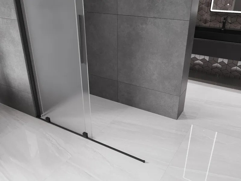 Mexen Velar ścianka prysznicowa rozsuwana Walk-in 140 x 200 cm, szron 8 mm, czarna - 871-140-000-33-70