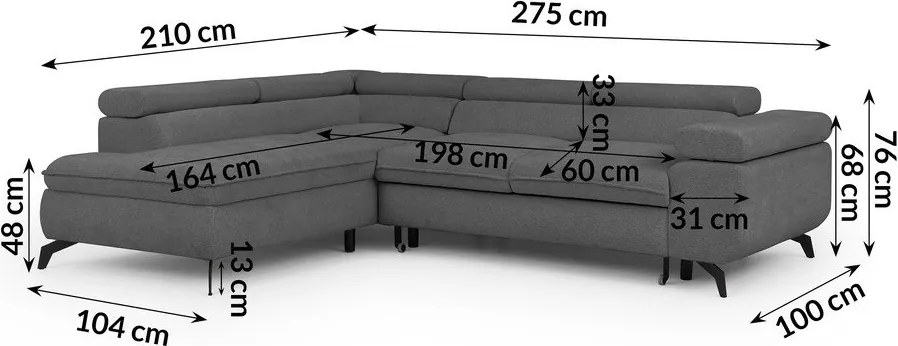 Szary narożnik z tkaniny szenilowej (lewostronny/w kształcie litery L) Marbeya – Ropez