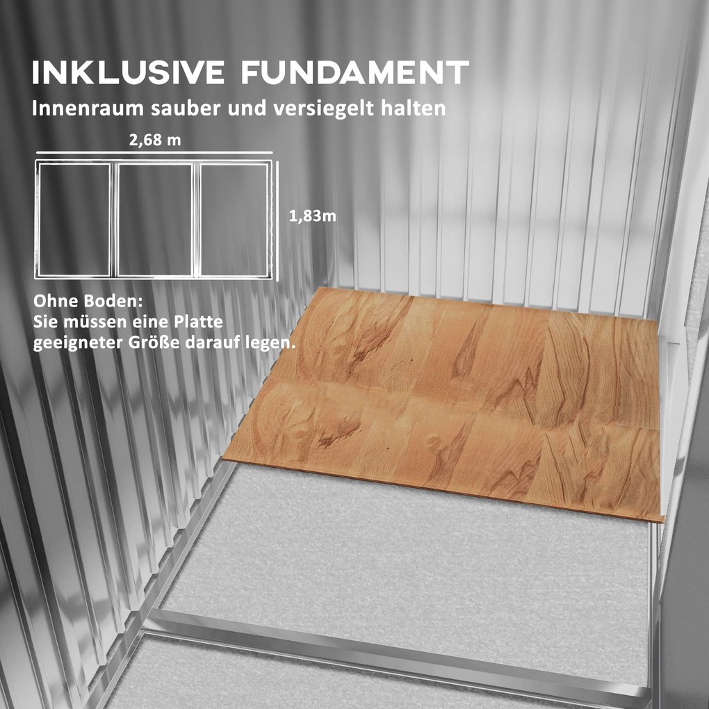 Outsunny Schowek Ogrodowy, 2 Drzwi Przesuwne, 4 Okna, Odporny na Warunki Atmosferyczne, Metalowa Konstrukcja, 2,7 x 1,9 x 1,9 m, Brązowy