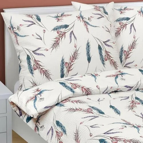 Bellatex Pościel z kory Kłos beżowy, niebieski, 140 x 200 cm, 70 x 90 cm, 140 x 200 cm, 70 x 90 cm