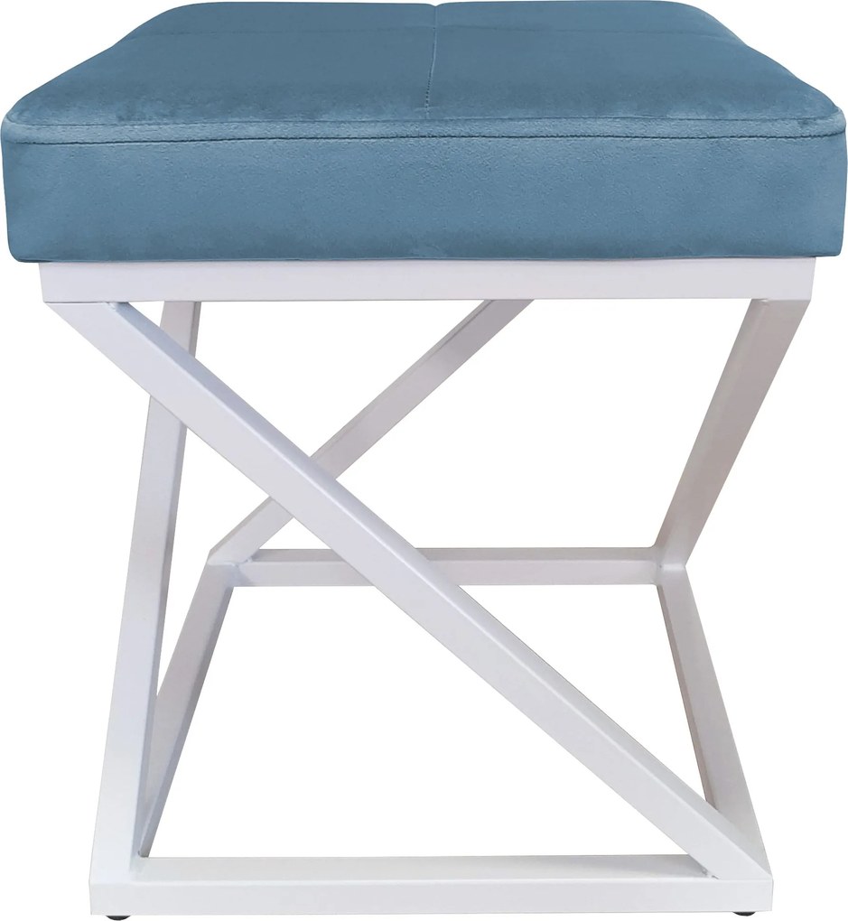 Pufa ZOA tkanina Welur loft ławka podnóżek metal : Kolor Stelaża - Biały, Kolor tkaniny - VELVET - MG33, Typ tkaniny - Velvet
